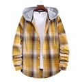 Men's Shirt Button Up Shirt Casual Shirt Hooded Shirt Yellow Green khaki Coffee Long Sleeve Plaid / Check Hooded Street Daily Hooded Clothing Apparel Stylish Classic Keep Warm Casual