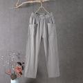 Women's Slacks Linen Black White Solid Mid Waist Ankle-Length Dailywear Casual Summer Spring