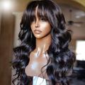 Human Hair Wig Long Body Wave With Bangs Natural Party Best Quality New Arrival Capless Brazilian Hair Women's Natural Black #1B 12 inch 14 inch 16 inch Daily Thanksgiving New Year