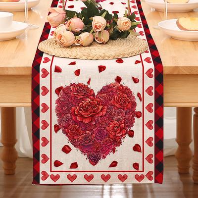 Valentines Day Table Runner Holiday Table Runner Seasonal Farmhouse Burlap Table Cloth for Wedding Anniversary Home Kitchen Dinner Table Party Decor