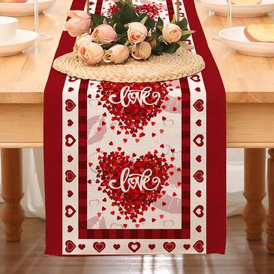 Valentines Day Table Runner Holiday Table Runner Seasonal Farmhouse Burlap Table Cloth for Wedding Anniversary Home Kitchen Dinner Table Party Decor