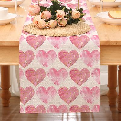 Valentines Day Table Runner Holiday Table Runner Seasonal Farmhouse Burlap Table Cloth for Wedding Anniversary Home Kitchen Dinner Table Party Decor