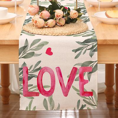 Valentines Day Table Runner Holiday Table Runner Seasonal Farmhouse Burlap Table Cloth for Wedding Anniversary Home Kitchen Dinner Table Party Decor