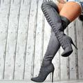 Women's Boots Sock Boots Plus Size Heel Boots Party Daily Solid Color Over The Knee Boots Thigh High Boots Winter Stiletto Heel Fashion Sexy Classic Faux Suede Lace-up Dark Grey Black Red
