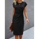 Women's Black Dress Plain Twist Front Fitted Crew Neck Midi Dress Basic Daily Date Short Sleeve Summer Spring