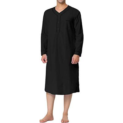 Men's Pajamas Loungewear Nightgown Sleepwear 1 PCS Pure Color Fashion Comfort Soft Home Bed Polyester Breathable V Wire Long Sleeve Basic Spring Fall Black White