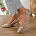 Wedding Shoes for Bride Bridesmaid Women Closed Toe Pointed Toe Silver Gold PU Pumps With Glitter Sequin Chunky Heel Low Heel Wedding Party Valentine's Day Bling Bling Shoes Elegant Classic