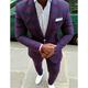 Men's Set Suits Blazer Business Cocktail Party Wedding Party 2 Piece Fashion Casual Spring Fall Polyester Plaid / Check Pocket Casual / Daily Single Breasted Blazer Purple