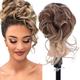 Messy Bun Hair Piece Long Wavy Tousled Updo Hair Bun Extensions Wavy Hair Wrap Ponytail Hairpieces Hair Scrunchies with Elastic Hair Band for Women Girls -Ash blonde mix Ginger Brown