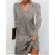 Women's Party Dress Cocktail Dress Sparkle V Neck Long Sleeve Mini Dress Vacation Elegant Silver Spring Winter