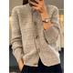 Women's Cardigan Sweater Crew Neck Ribbed Knit Rayon Button Fall Winter Short Daily Going out Weekend Stylish Casual Soft Long Sleeve Solid Color Camel Green Beige One-Size