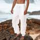 Men's Linen Pants Trousers Summer Pants Beach Pants Drawstring Elastic Waist Elastic Cuff Plain Comfort Breathable Daily Holiday Vacation Cotton Blend Hawaiian Boho Dark Brown Black