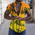 Hawaii Hawaiian Shirt Mens Graphic Aloha Tree Turndown Sea Blue Yellow Purple Green 3D Print Street Daily Short Sleeve Button Clothing Palm Trees Beach Cotton