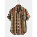 Men's Multicolored Striped Print Linen Short Sleeve Shirt With Pocket