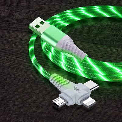 3 in 1 Multi Charging Cable for iPhone 14 13 12 Pro Max USB A to Lightning / micro / USB C Fast Charging Luminous Flowing Light Durable Date Cable For Samsung Xiaomi Huawei Phone Accessory