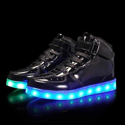 Men's Gold High-Top LED Sneakers - Shiny Light-Up Shoes with Rechargeable Glowing Soles for Parties and Casual Wear