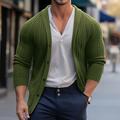 Men's Cardigan Knitwear Ribbed Knit Cropped Knitted Plain Shawl Collar Warm Ups Modern Contemporary Daily Wear Going out Clothing Apparel Fall Winter Blue Green M L XL