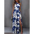 Women's Casual Dress Swing Dress A Line Dress Floral Split Print One Shoulder Long Dress Maxi Dress Date Vacation Sleeveless Summer Spring