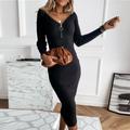 Women's Sweater Dress Jumper Dress Casual Dress Midi Dress Knitwear Fashion Elegant Dress Pure Color Winter Dress Daily Holiday Fall Dress Deep V Long Sleeve Zipper 2023 Regular Fit Black White khaki