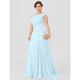 A-Line Mother of the Bride Dress Wedding Guest Elegant Plus Size Illusion Neck Sweep / Brush Train Chiffon Beaded Lace Short Sleeve No with Bow(s) Pleats 2024
