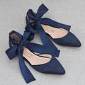 Wedding Shoes for Bride Bridesmaid Women Closed Toe Pointed Toe Ivory Blue Burgundy Pink Satin Flats with Ribbon Tie Bow Bowknot Flat Heel Wedding Party Valentine's Day Elegant Comfort