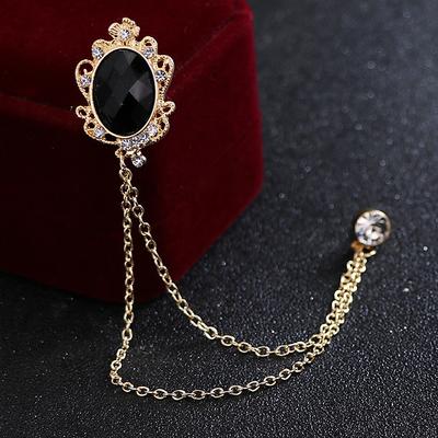 Men's Cubic Zirconia Brooches Stylish Link / Chain Creative Statement Fashion British Brooch Jewelry Royal Blue Black For Party Daily