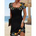 Women's Casual Dress Shift Dress Floral Dress Floral Print Ruched Print Square Neck Mini Dress Daily Vacation Short Sleeve Summer Spring