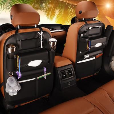 2Pack Car Seat Back Organizer PU Leather Car Seat Protector Travel Accessories Car Organizer Seat Protector Kick mats Back seat Protector and Cup Holder Travel Accessories