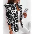 Women's Blazer Formal Casual Daily Baroque Ruffle Full Zip Print Outdoor Work Street Daily Cotton Coat Winter Fall Leopard Black Pink Zipper Stand Collar Regular Fit S M L XL XXL