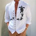 Turtle Men's Fashion Casual Graphic Cotton Shirt Daily Wear Vacation Going out Spring Summer Standing Collar Long Sleeve White Pink Blue S M L Washable Cotton Fabric Shirt