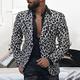 Men's Blazer Business Cocktail Party Wedding Party Fashion Casual Spring Fall Polyester Leopard Button Pocket Comfortable Single Breasted Blazer Black