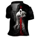 Knights Templar Cross Men's Gothic Subculture 3D Print Henley Shirt T shirt Tee Daily Vacation Going out T shirt Black/White Black Red Henley Shirt Spring Summer Clothing Apparel S M L XL XXL XXXL