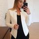 Women's Blazer Solid Color Classic Office / Business Long Sleeve Coat Spring Fall Valentine's Day Open Front Regular Jacket Light Pink
