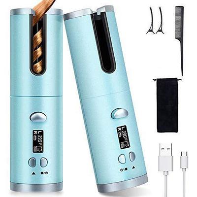 Cordless Auto Hair Curler Automatic Curling Iron with LCD Display Adjustable Temperature Timer Portable Rechargeable Rotating Ceramic Barrel Curling Wand Fast Heating for Hair Styling