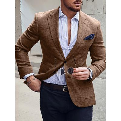 Men's Plaid Checkered Casual Blazer Windowpane Jacket Regular Tailored Fit Single Breasted Two-button khaki 2024