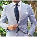 Light Blue Men's Seersucker Suits Spring Summer Beach Wedding Pinstripe Suits Champagne Gray Suits 2 Piece Solid Colored Standard Fit Single Breasted Two-buttons 2024