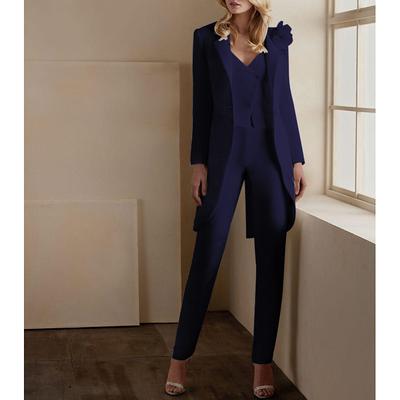 TS 3 Piece Pant Suits Elegant Dress Wedding Wedding Guest Ankle Length Long Sleeve V Neck Fall Wedding Guest Stretch Fabric with Appliques 2025 free custom size