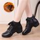 Women's Latin Shoes Jazz Shoes Dance Sneakers Dance Boots Outdoor Dailywear Practice Ankle Boots Split Sole Flat Heel Round Toe Zipper Lace-up Adults' Black Leather Black plus velvet White full