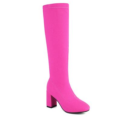 Women's Boots Pink Shoes Sock Boots Slouchy Boots Party Daily Solid Color Mid Calf Boots Winter Chunky Heel Square Toe Elegant Sexy Minimalism Elastic Fabric Loafer Black Purple Fuchsia