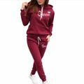 Women's Hoodie Tracksuit Pants Sets Letter Outdoor Casual Drawstring Print Black Long Sleeve Warm Sports Hooded Fall Winter