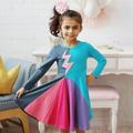 Kids Girls' Dress Color Block Rainbow Long Sleeve Casual Cute Cotton Knee-length Fall Winter 3-6 Y Gray