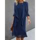 Women's Two Piece Dress Set Casual Dress Chiffon Dress Outdoor Daily Elegant Fashion Patchwork Sequin Midi Dress Crew Neck 3/4 Length Sleeve Plain Regular Fit Navy Blue Fall Winter S M L XL XXL