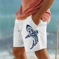 Men's Cotton Shorts Summer Shorts Beach Shorts Print Drawstring Elastic Waist Animal Fish Comfort Breathable Short Outdoor Holiday Going out Cotton Blend Hawaiian Casual White Blue White