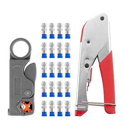 RG59 RG6 Coax Cable Crimper Tool Kit Coaxial Compression Tool Fitting Wire Stripper With F Type RG6 Compression Connectors