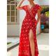 Women's Casual Dress Wrap Dress Floral Print V Neck Long Dress Maxi Dress Bohemia Streetwear Street Holiday Short Sleeve Regular Fit Pink Wine Red Summer S M L XL 2XL