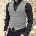 Men's Vest Waistcoat Daily Wear Vacation Going out Fashion Basic Spring Fall Button Polyester Comfortable Plain Single Breasted V Neck Regular Fit Black Dark Navy Dark Green Brown Vest