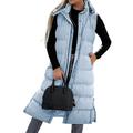 Women's Puffer Vest Long Winter Coat Sleeveless Hooded Jacket Thermal Warm Parka Windproof Gilet Zipper Outerwear Fall