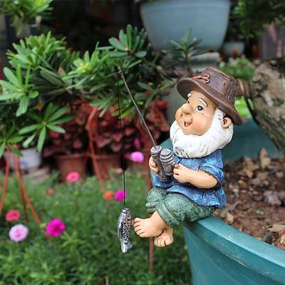 1pc Garden Plant Decorations, Garden Statue Fishing Dwarf Figurine, Ornaments Sculpture Elf, Lawn Outdoor Indoor Figures, Flower Pot Decoration