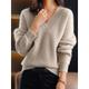 Women's Pullover Sweater Jumper V Neck Ribbed Knit Polyester Oversized Fall Winter Regular Outdoor Daily Going out Stylish Casual Soft Long Sleeve Solid Color Navy Blue Blue Camel S M L