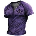 Men's T shirt Tee Henley Shirt Raglan T Shirt Vintage Shirt Fashion Basic Classic Shirt Graphic Skull Short Sleeve Shirt Blue Purple Brown Street Casual Daily Henley Summer Clothing Apparel 3D Print